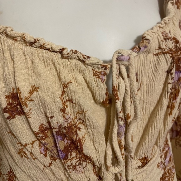 Floral Print Square Neckline Crop Top long sleeve rush blouse - Picture 5 of 11